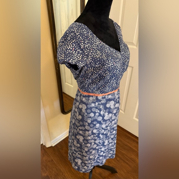 ✨ Boden Blue Print Cotton Fit & Flare Dress | Size 8 | Lined - Picture 5 of 9
